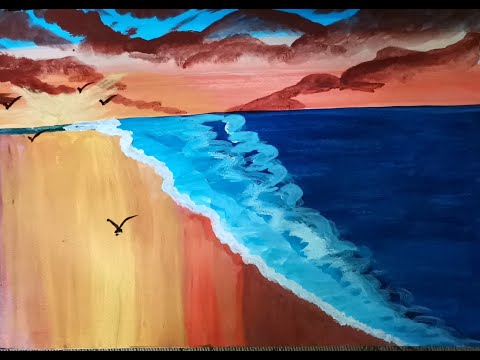 Beautiful acrylics landscape painting/step by step tutorial for beginners/beautiful sunset on beach