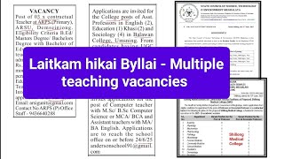 Laitkam hikai Byllai - Multiple teaching vacancies