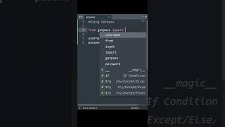 Using get_pass function for password input #python #coding #programming