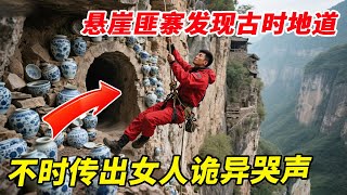 悬崖匪寨发现古时地道，遍地都是青花瓷古董价值连城，不时传出女人诡异哭声！【户外小北哥】