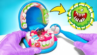 サムちんとスー、甘いもの好きの歯で、歯医者さんごっこをしよう！🍭🦷😁