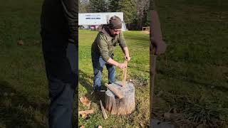 Using a small knife to baton wood #shorts #shortsvideo #woodcutting #woodcut #winterprep #firewood