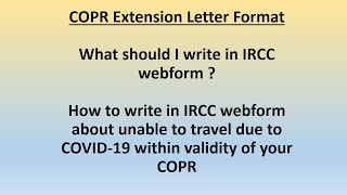 COPR Extension Letter Format | What should I write in IRCC webform | IRCC webform 1 unable to travel