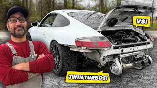 WE PUT 2 TURBOS ON MY CHEAP V8 SWAPPED PORSCHE 911