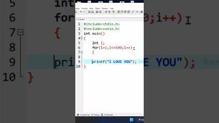 I love you program in C #c #shortvideo #cprogram #cprograming #iloveyouprogram #coding #code #trick