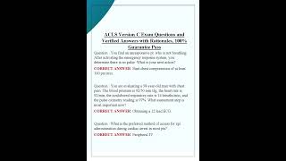 ACLS Version C Exam Questions and Verified Answers with Rationales, 100% Guarantee Pass0001