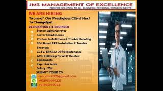 IT ENGINEER POSITION - JMS MANAGEMENT OF EXCELLENCE