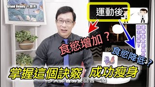 運動後食慾變化瘦身關鍵 Exercise affects appetite, key to weight loss.【邱正宏談醫美】 @GrandBeauty  ​