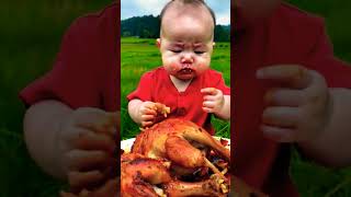 Cute baby eating chicken 🥰😍