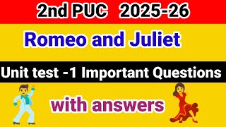 2puc Romeo and Juliet important questions for unit test 1 2025 kseab karnataka board