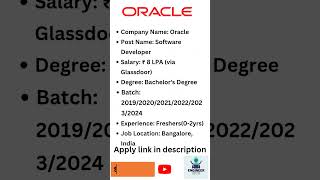 Oracle is hiring| Oracle Recruitment 2024 | #itjobsforfreshers #itjobs2024 #oracle