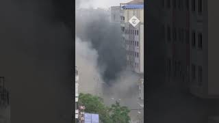 Moment Gaza's National Bank building hit by Israeli air strike