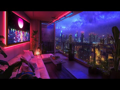 Chill Lofi Mix [chill lo-fi hip hop beats] - A Rainy Night Above the City 🎧 Lofi Rain Playlist