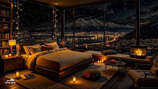 Harmonious Jazz Serenade To Blow Away Stress - Sweet Jazz & Fireplace Sound In Cozy Bedroom Ambience
