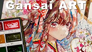 【顔彩で塗ってみた】アナログイラストメイキング