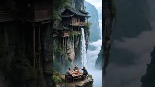 险峭山崖有人家，深山秘境万重华，平台火锅凌空舍，世世安身不惧涯！#治愈系风景#生活#儿时记忆#乡村#治愈系#8090年代的童年记忆#悬崖上的温馨#暖心#travel#温馨#隐居#惊险