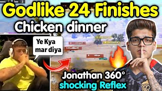 Godlike 24 kills chicken dinner domination 🥵 Jonathan 360° shocking reflex 😲