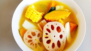 味噌汤 家常清甜养生汤 莲藕南瓜玉米山药汤 色彩缤纷又滋补 好喝不腻 简单做法