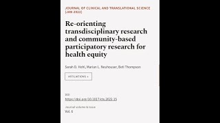 Re-orienting transdisciplinary research and community-based participatory research fo... | RTCL.TV