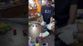Gasoline engine start up on the bench for the boat