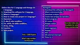 Online class for C language and Atmega32 | interested people can join | 6374525165
