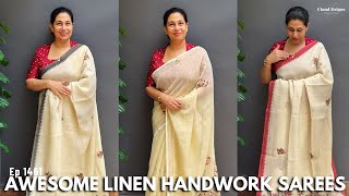 Ep 1461| Awesome Linen Handwork Sarees | Cloud Dzigns |