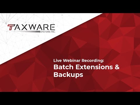 Taxware Training  Extensions & Data Backups (Eng)