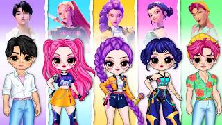 K-POP DEMON HUNTERS: Elsa, Ladybug & Peach Glow Up into HUNTRIX Girl Group | DIY Paper Dolls Fashion