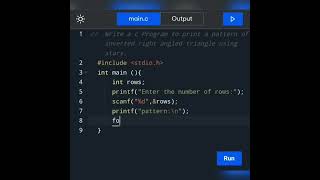 How to write a c Program to print a pattern of Inverted right angled triangle using stars.