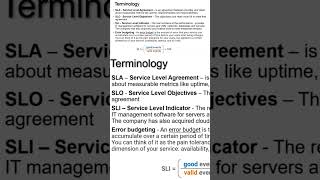 Cloud interview terminology - Sla, slai slo, error budgeting. full video in description
