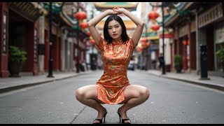 中華街のチャイナドレス女子