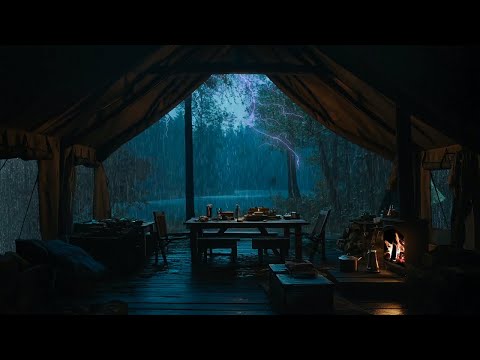 Lightning, Rain & Fire in Wilderness Camp ⛺| Fall Asleep to Nature’s Fury & Warmth | 11 Hours