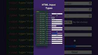HTML Input Types. #html #htmlcss #htmltags #htmltag #html5css3 #programming #coding #web #vscode
