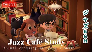 【どうぶつの森BGM】Rainy day café ☕📚 雨の日の暖かいカフェで勉強する – 軽やかなジャズ、ページをめくる音、ACNHの環境音 | BGM + Ambience 🌧️📖