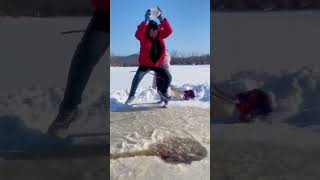 Ice Fishing Fun: Catching Fish Through a Frozen Lake#icefishing #winterfun