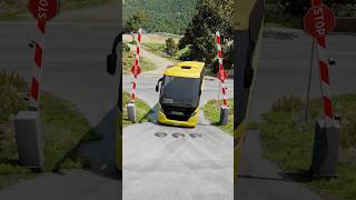 Mix Buses & Cement Truck Bollards Barrier Crush #shorts #beamngdrive #bus