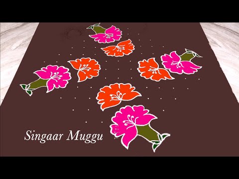 Birds rangoli design 13X3 dots | Flower muggulu | Simple dots rangoli | Pulli kolam | Birds kolam