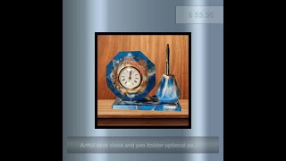 Artful desk clock and pen holder optional personalized name plate, customizable colors creative g...