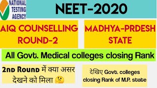 Neet 2020 round 2 Counselling Madhya pradesh colleges closing rank,neet 2020 MP state closing ranks