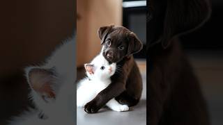 Cute Puppy Holds Kitten In A Loving Embrace