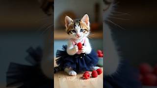 Tiny Cat Nibbles on Raspberry and Steals Everyone’s Heart! 🍓💕
