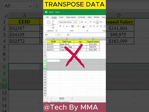 TRANSPOSE DATA MS Excel |  Excel Short Tutorial #excelautomation #microsoftexcel #customformatting
