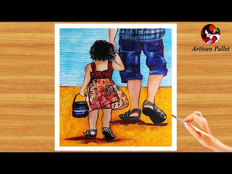 How to Draw Father and Daughter Holding Hands | Easy Father’s Day Drawing Ideas #10