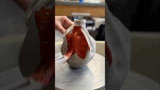 Putting on reactive slips on the bottle #pottery #slip #potteryprocess #relaxvideo