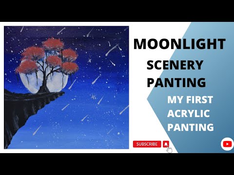Cherry Blossom under Moonlight / Acrylic Painting Technique #viral