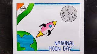 Chandra Dinam Poster Drawing / National Moon Day Drawing / Moon Day Drawing Easy / Easy Drawing