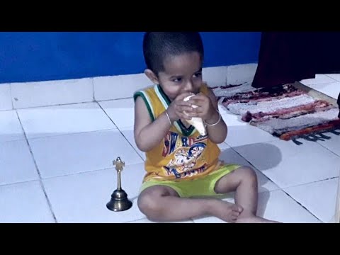 One year old child playing conch || Small kid Blowing Conch || one year old baby boy Blowing Shankh