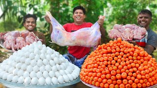 CARROT with EGG | Unique Chicken Egg And Carrot Cooking In Village | Mutton Inside Scrambled Omelet