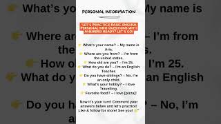 Learn English: 7 Personal Info Questions & Answers in 60 Seconds! #englishconversationpractice