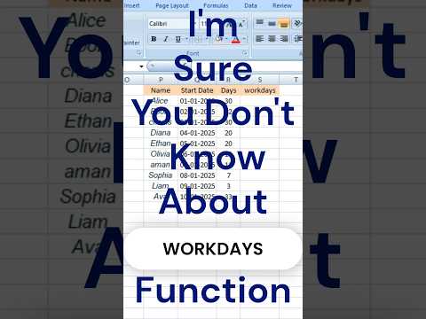 WORKDAY Function In Excel😱😱😱#excel #excelfunction